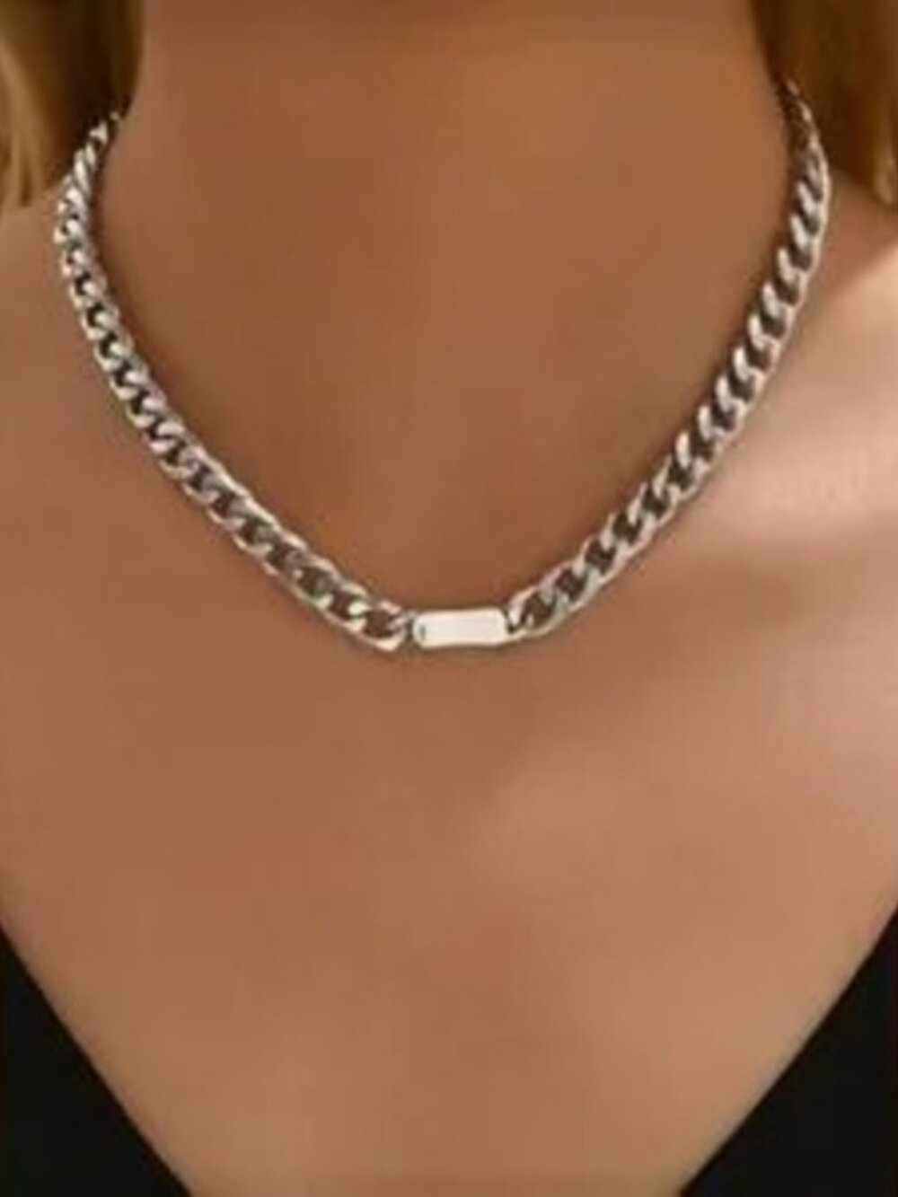 Silver Cuban Chain Necklace Chunky Link Necklace